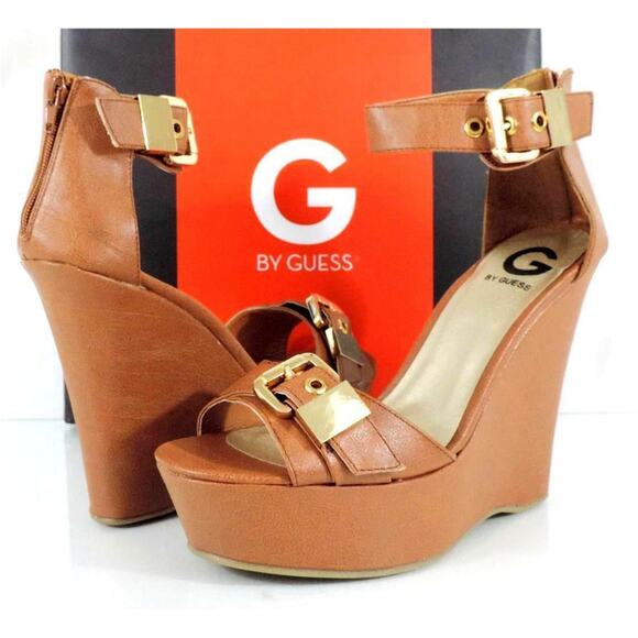 G by Guess Honey Platform Wedge Heels Sandals Medium Natural Size 10 - Picture 2 of 8